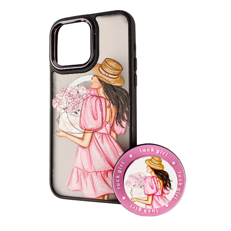 Funda MagSafe para Apple iPhone 13 Pro Max, BOTER, MagPopsocket Luck Girl, Multicolor