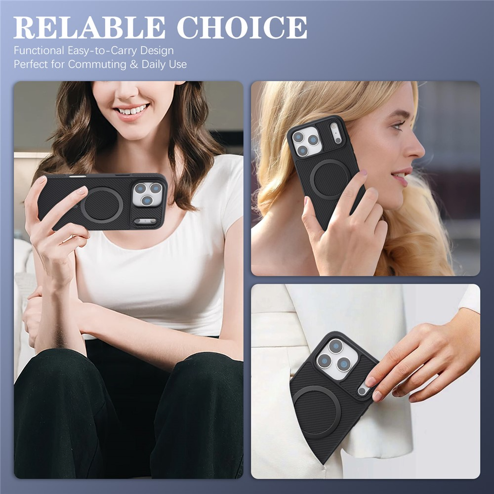 Funda MagSafe para Apple iPhone 17 Pro Max, OEM, Anillo de Metal de Carbono, Negra
