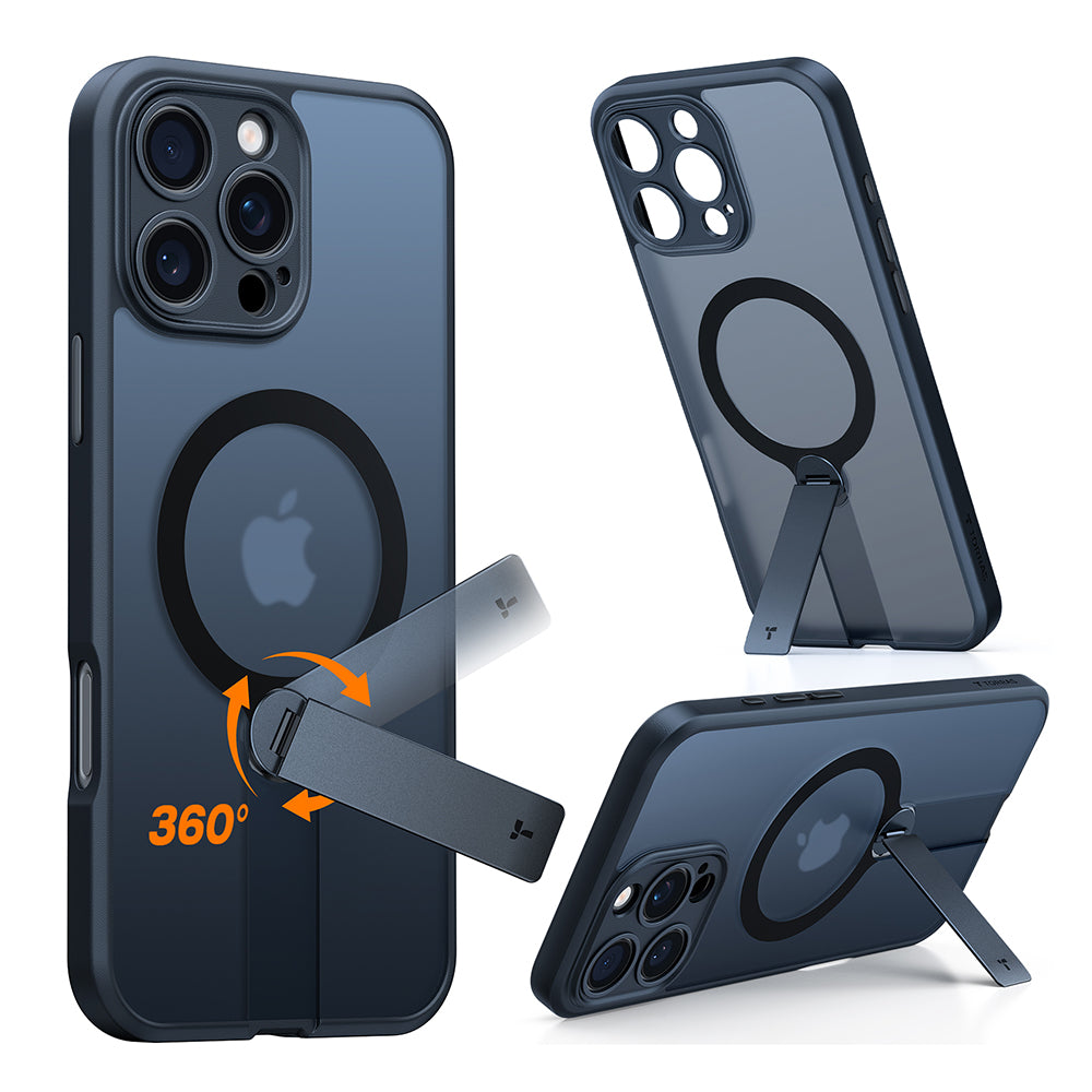 Funda MagSafe para Apple iPhone 16 Pro Max, Torras, Pstand Spin, Negra