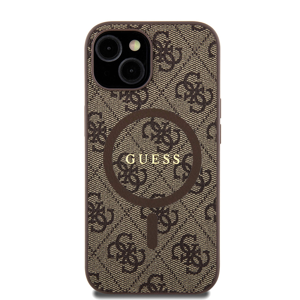 Funda MagSafe para Apple iPhone 15 Plus, Guess, 4G Colored Ring, Marrón GUHMP15MG4GFRW