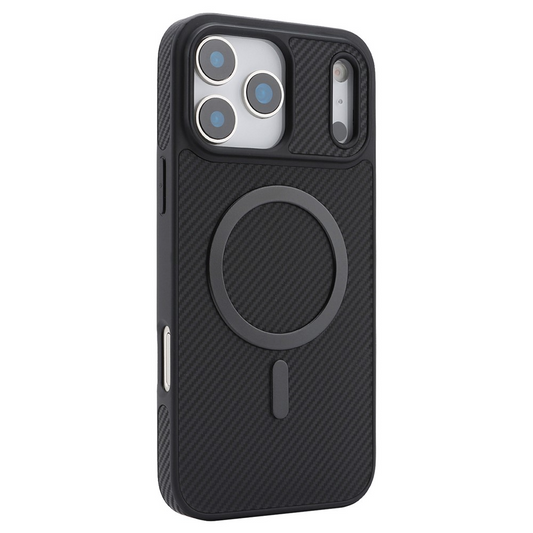 Funda MagSafe para Apple iPhone 17 Pro Max, OEM, Anillo de Metal de Carbono, Negra