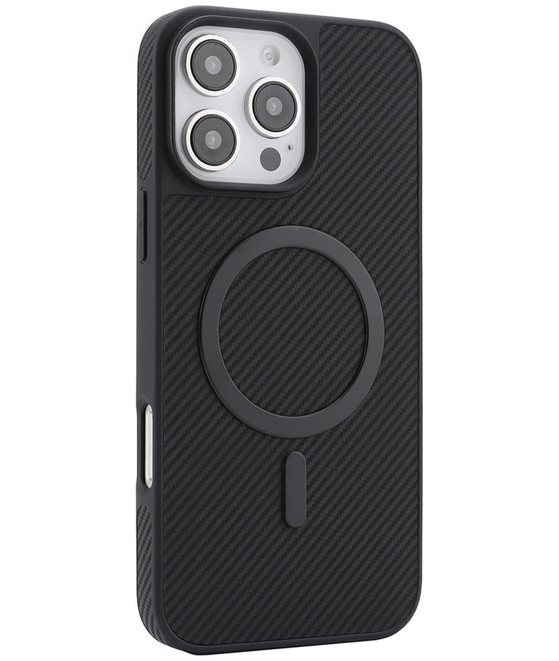 Funda MagSafe para Apple iPhone 16 Pro, OEM, Anillo de Metal de Carbono, Negra