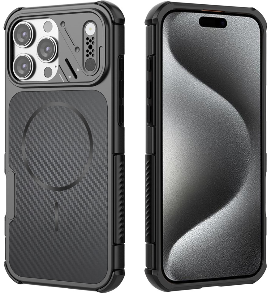 Funda MagSafe para Apple iPhone 16 Pro, OEM, Protección de Carbono y Esquinas, Negra