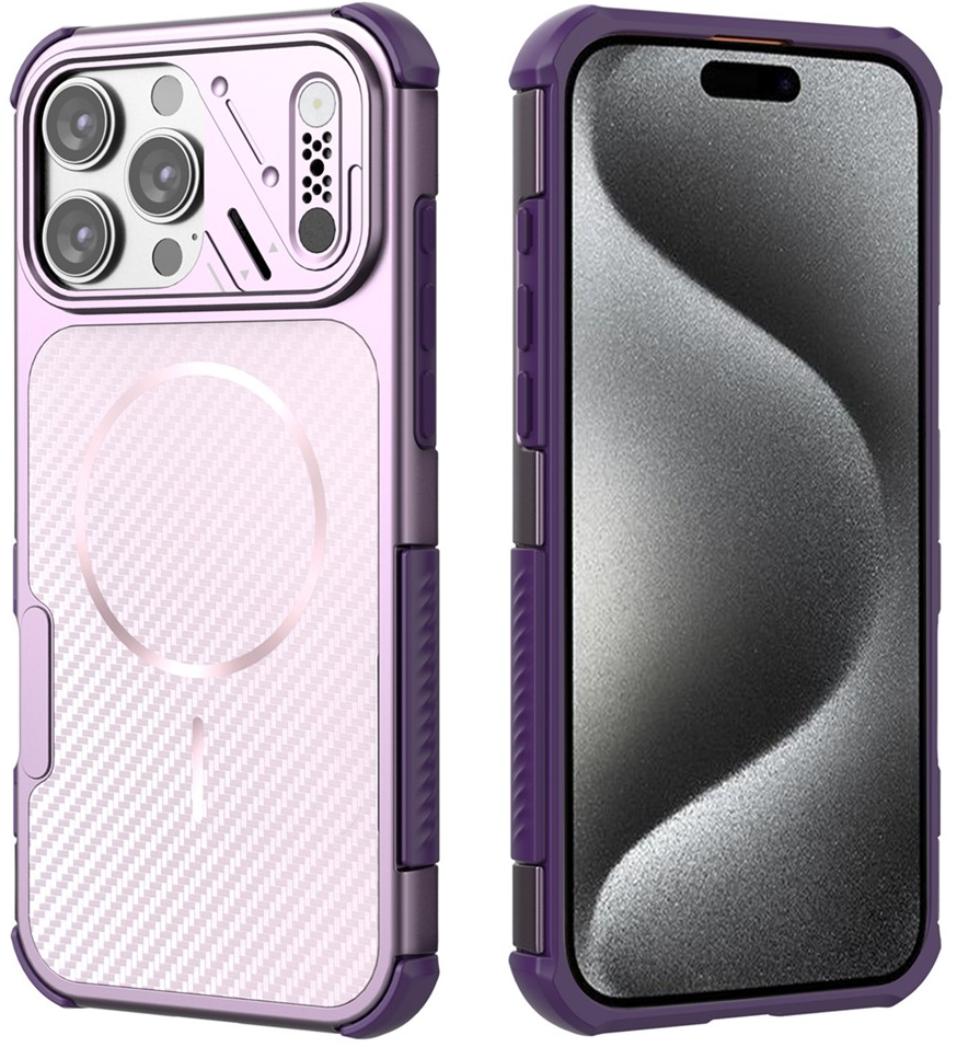 Funda MagSafe para Apple iPhone 16 Pro, OEM, Protección de Carbono y Esquinas, Morado