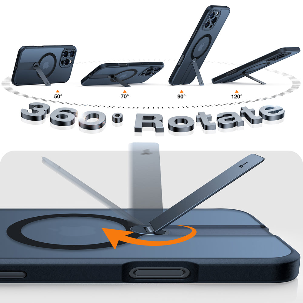 Funda MagSafe para Apple iPhone 16 Pro Max, Torras, Pstand Spin, Negra