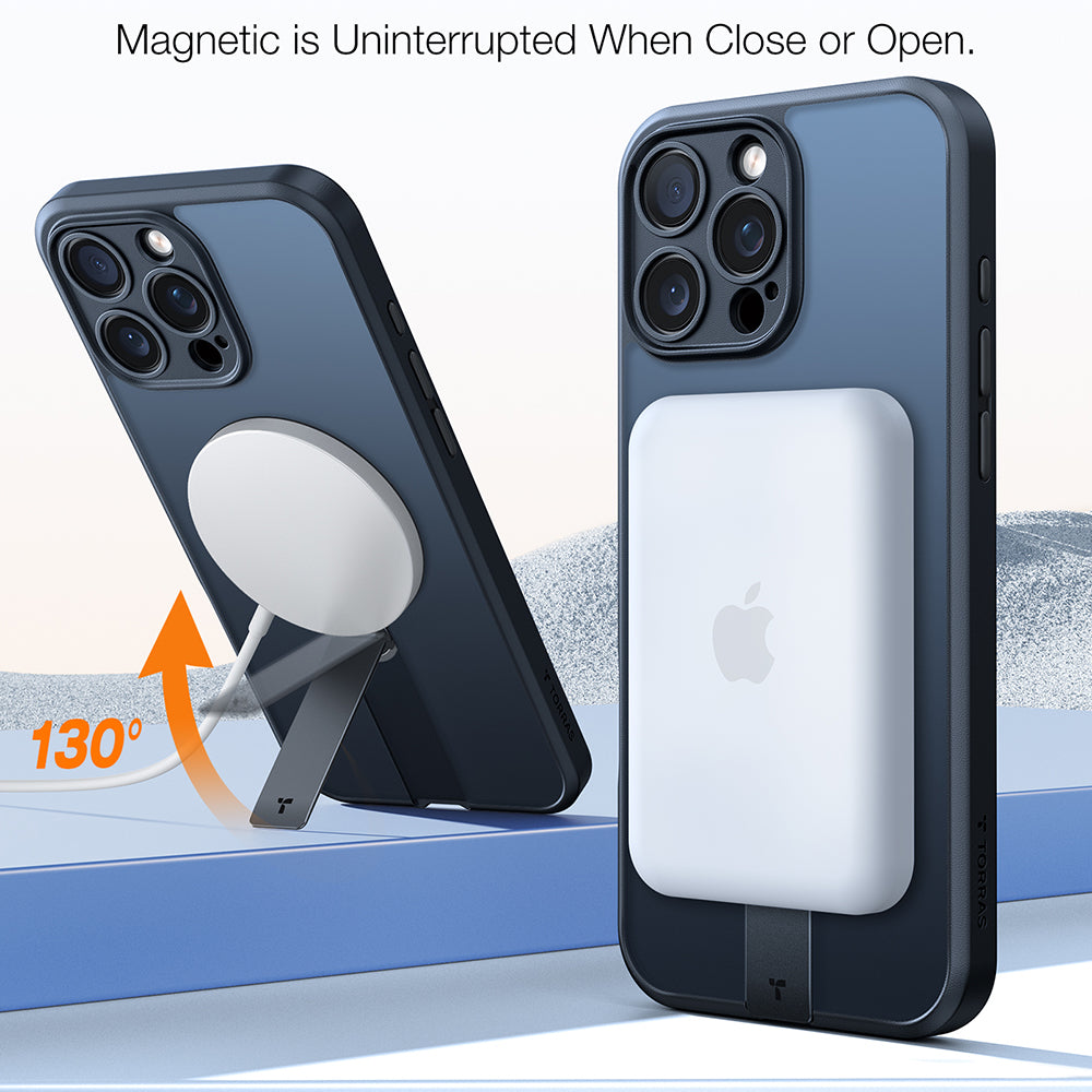 Funda MagSafe para Apple iPhone 16 Pro, Torras, Pstand Spin, Negra