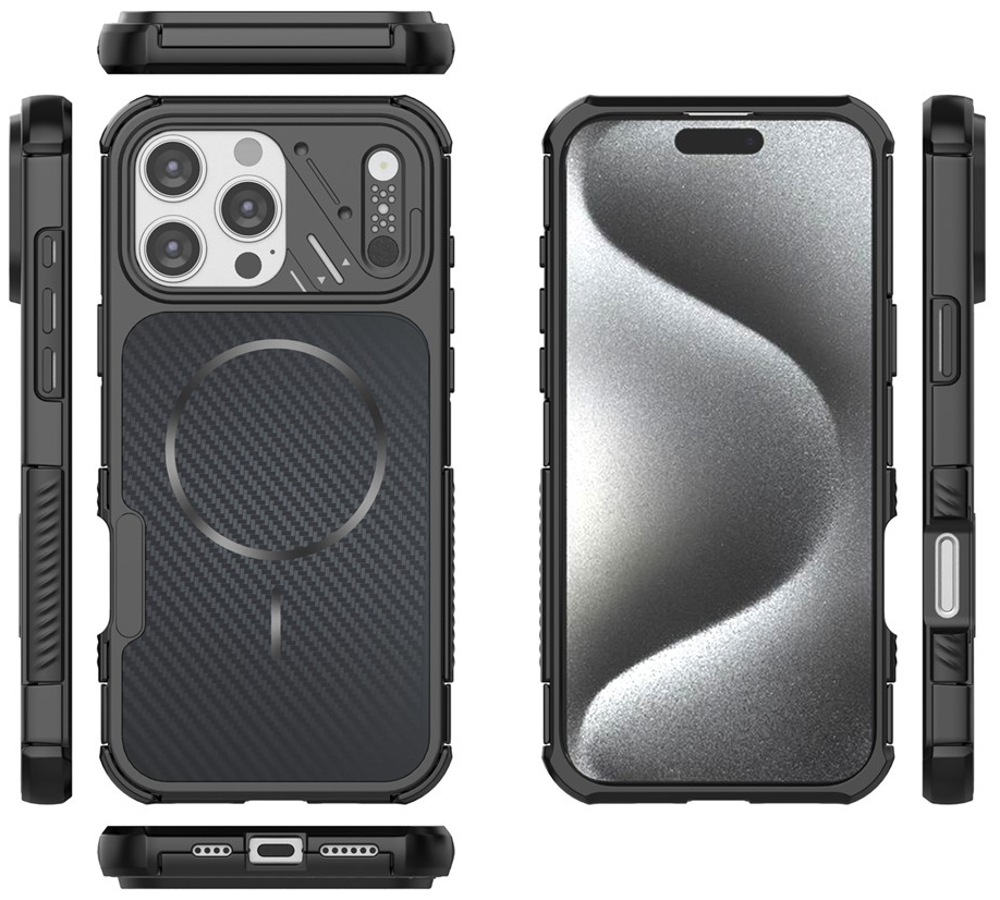 Funda MagSafe para Apple iPhone 16 Pro Max, OEM, Protección de Carbono y Esquinas, Negra