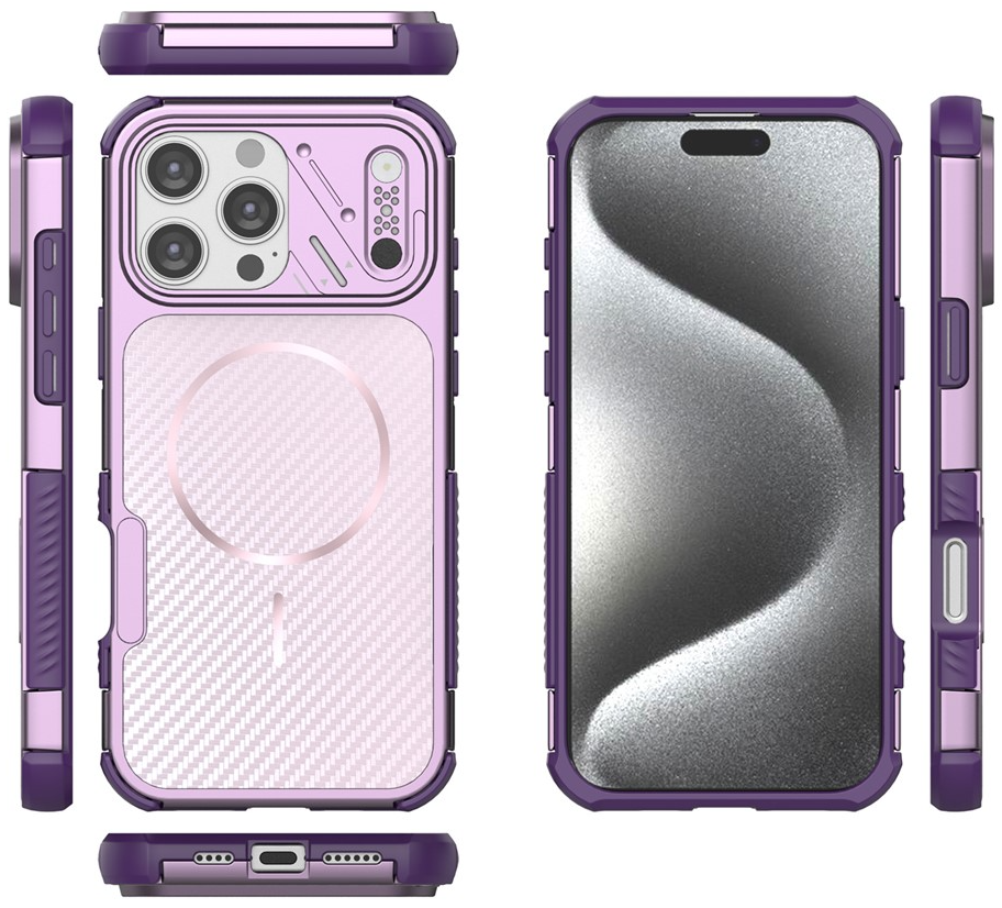Funda MagSafe para Apple iPhone 16 Pro, OEM, Protección de Carbono y Esquinas, Morado