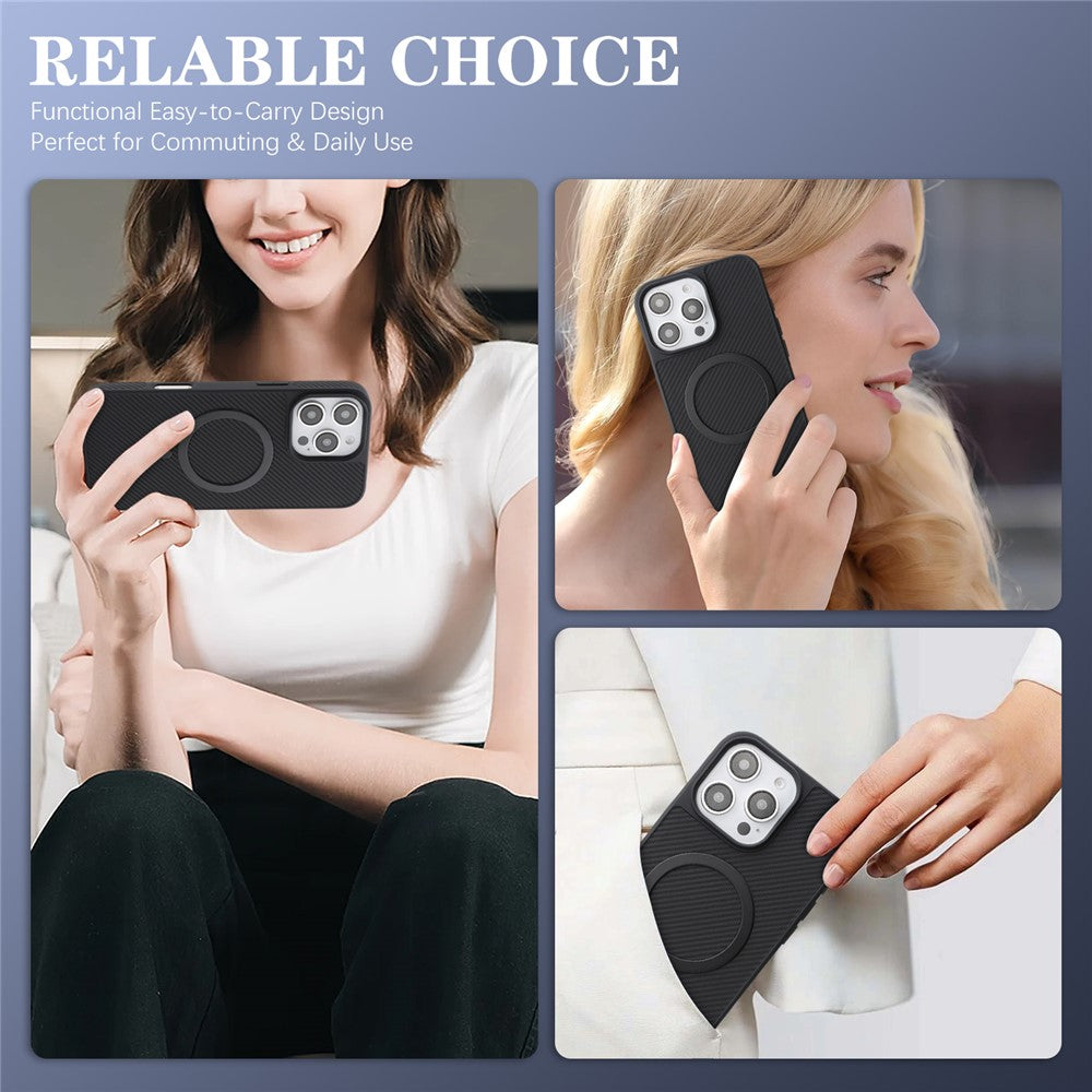 Funda MagSafe para Apple iPhone 16 Pro, OEM, Anillo de Metal de Carbono, Negra
