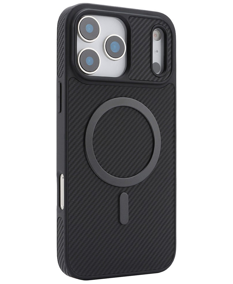 Funda MagSafe para Apple iPhone 17 Pro, OEM, Anillo de Metal de Carbono, Negra