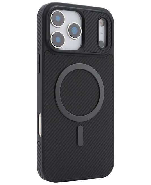 Funda MagSafe para Apple iPhone 17 Pro, OEM, Anillo de Metal de Carbono, Negra