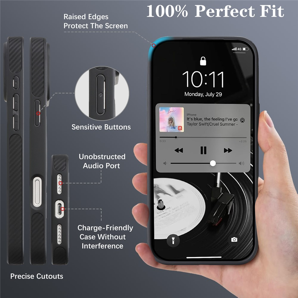 Funda MagSafe para Apple iPhone 17 Pro Max, OEM, Anillo de Metal de Carbono, Negra