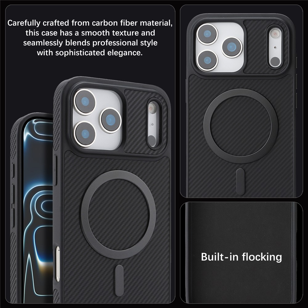 Funda MagSafe para Apple iPhone 17 Pro Max, OEM, Anillo de Metal de Carbono, Negra