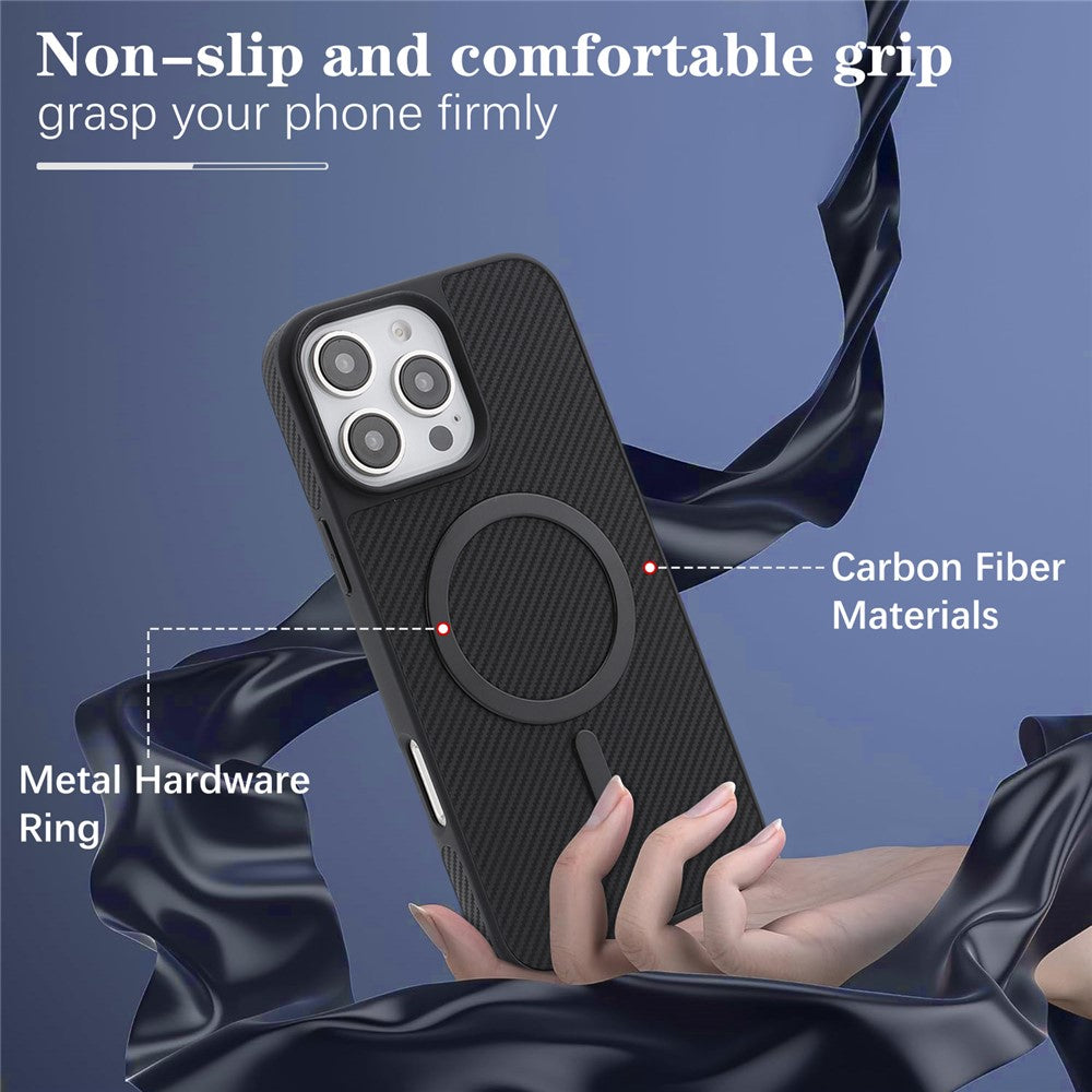 Funda MagSafe para Apple iPhone 16 Pro, OEM, Anillo de Metal de Carbono, Negra