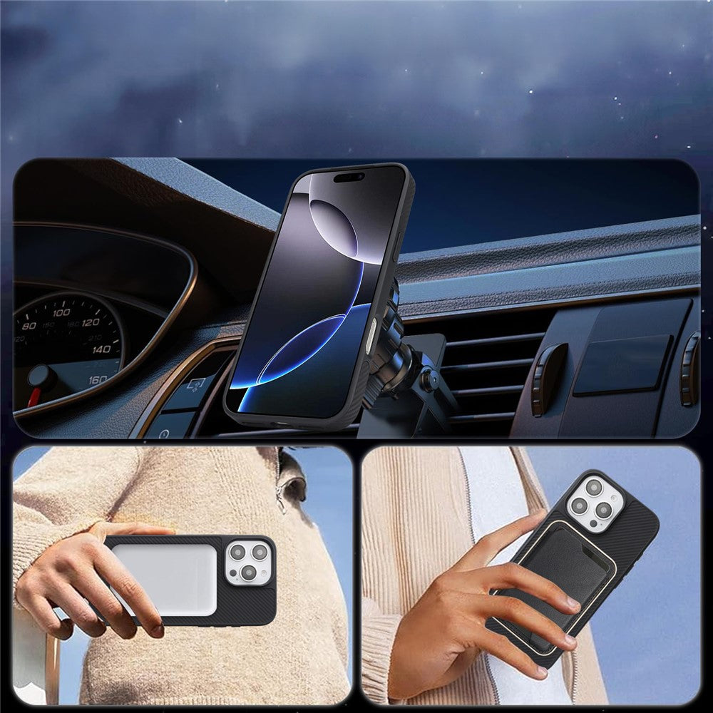 Funda MagSafe para Apple iPhone 16 Pro Max, OEM, Anillo de Metal de Carbono, Negra