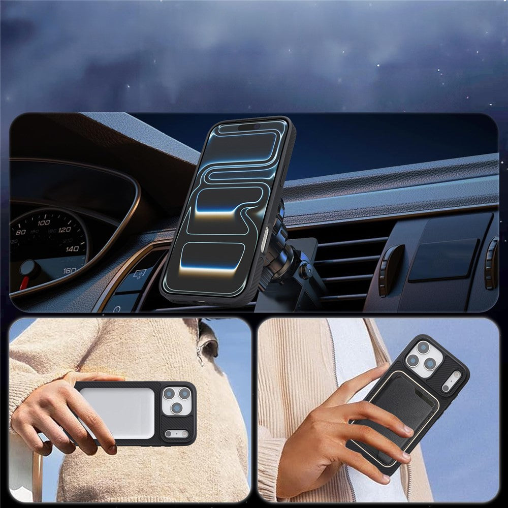 Funda MagSafe para Apple iPhone 17 Pro, OEM, Anillo de Metal de Carbono, Negra
