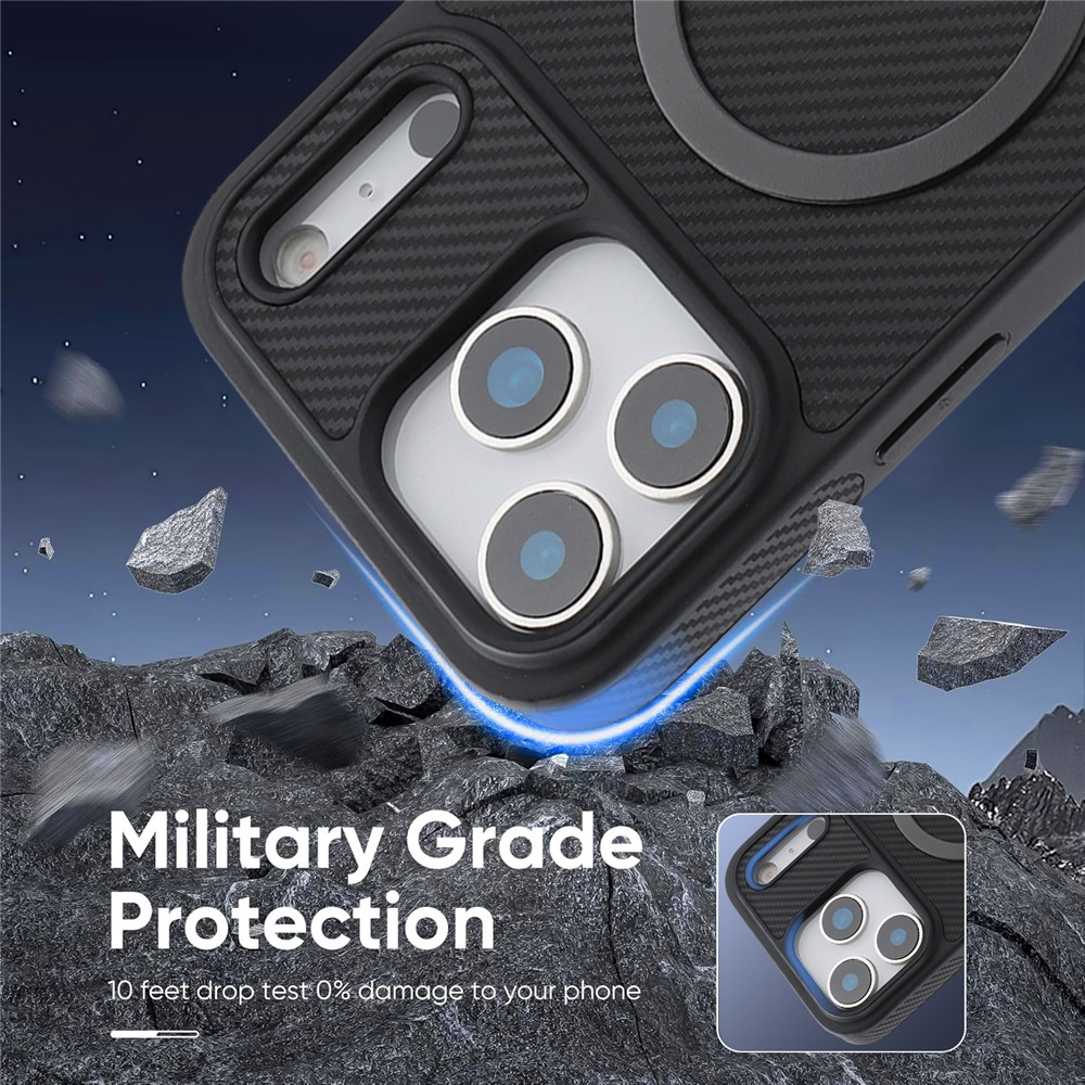 Funda MagSafe para Apple iPhone 17 Pro Max, OEM, Anillo de Metal de Carbono, Negra