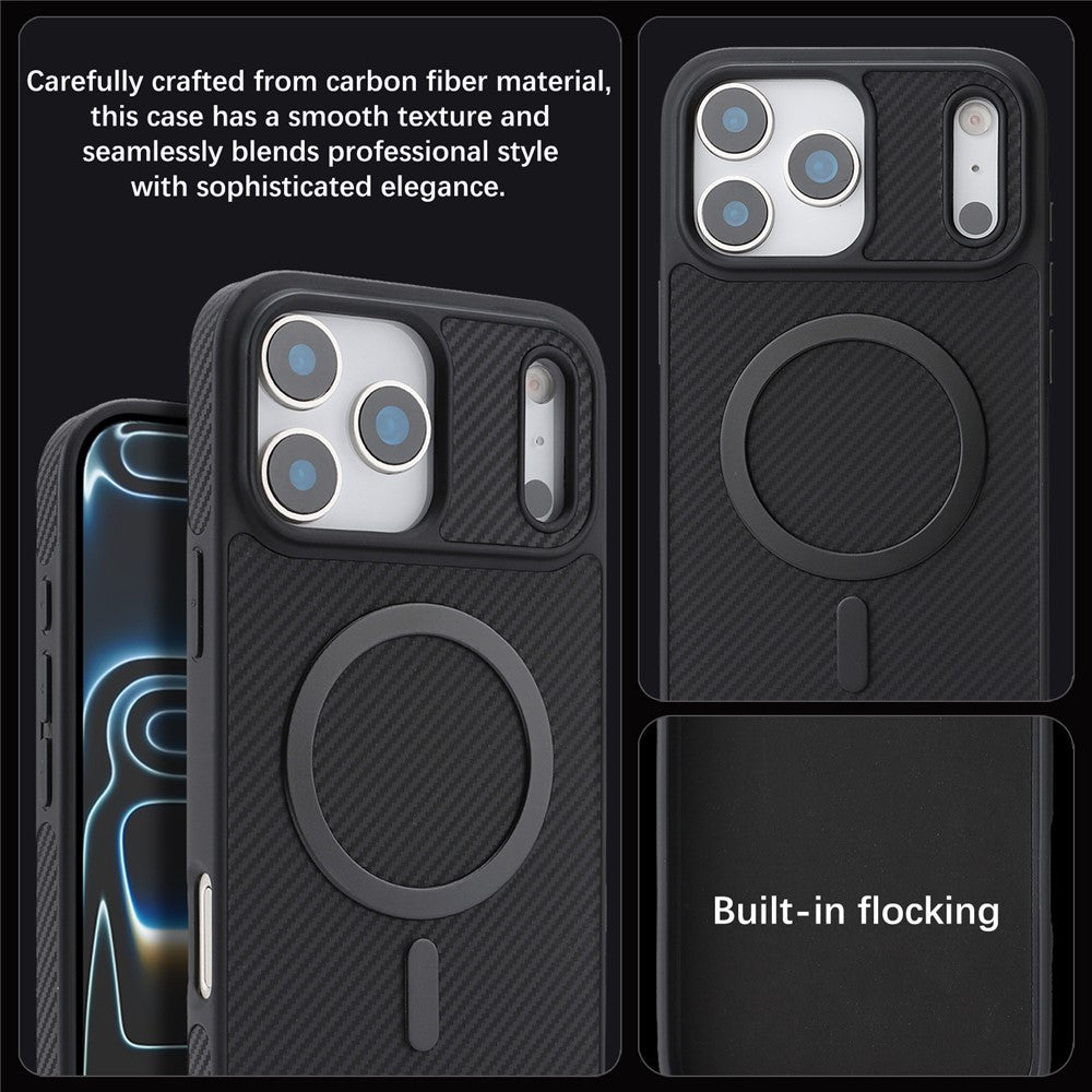 Funda MagSafe para Apple iPhone 17 Pro, OEM, Anillo de Metal de Carbono, Negra