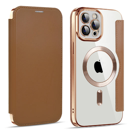 Funda MagSafe para Apple iPhone 11 Pro Max, Techsuit, SmartMag Book, Marrón