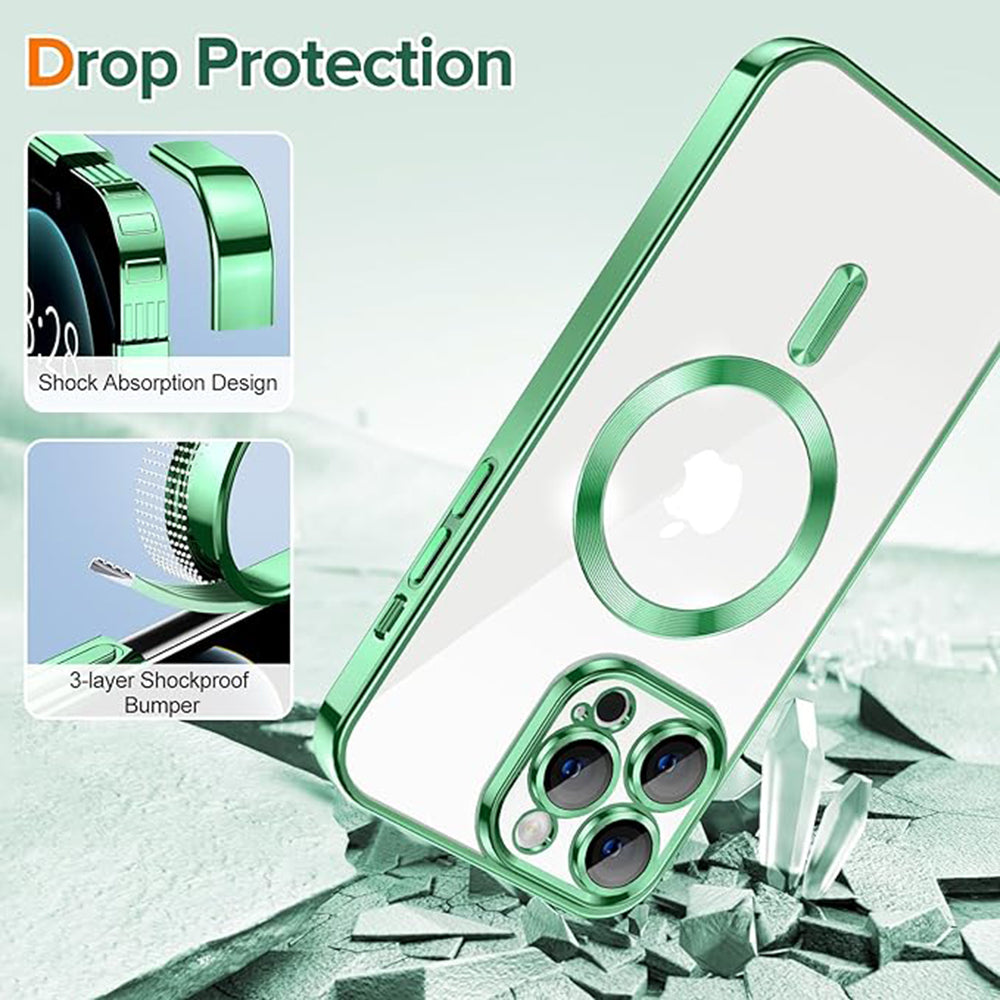 Funda MagSafe para Apple iPhone 12 Pro Max, Techsuit, Luxury Crystal, Verde Claro