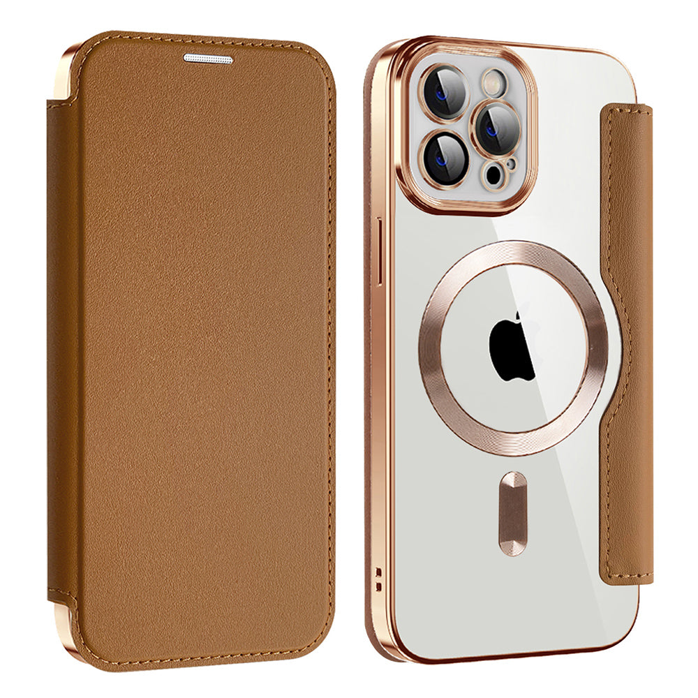 Funda MagSafe para Apple iPhone 12 Pro Max, Techsuit, SmartMag Book, Marrón