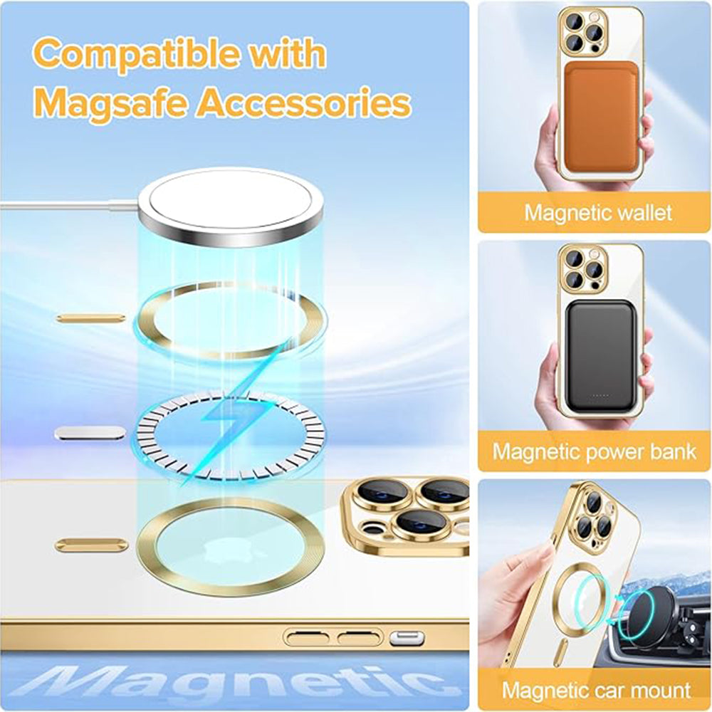 Funda MagSafe para Apple iPhone 12 Pro, Techsuit, Luxury Crystal, Dorada