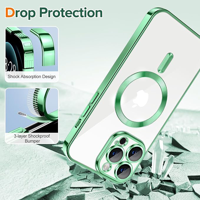 Funda MagSafe para Apple iPhone 12 Pro, Techsuit, Luxury Crystal, Verde Claro