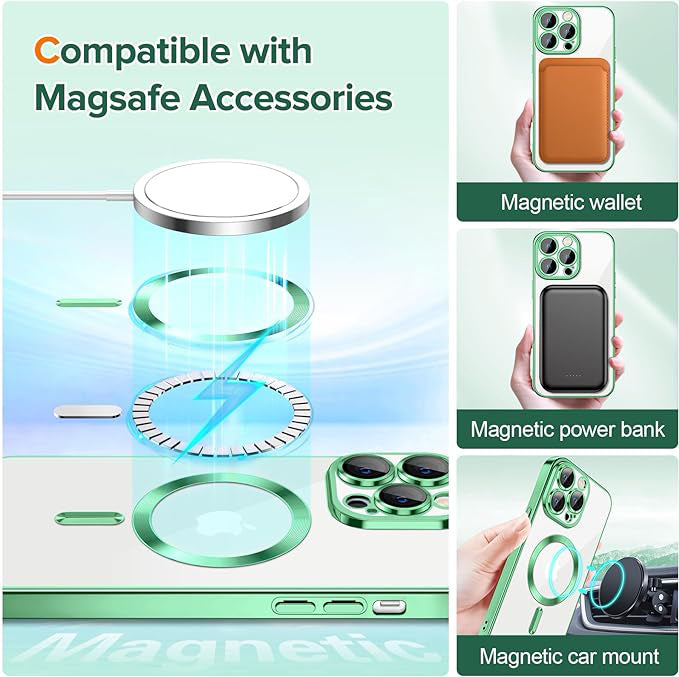 Funda MagSafe para Apple iPhone 12 Pro, Techsuit, Luxury Crystal, Verde Claro