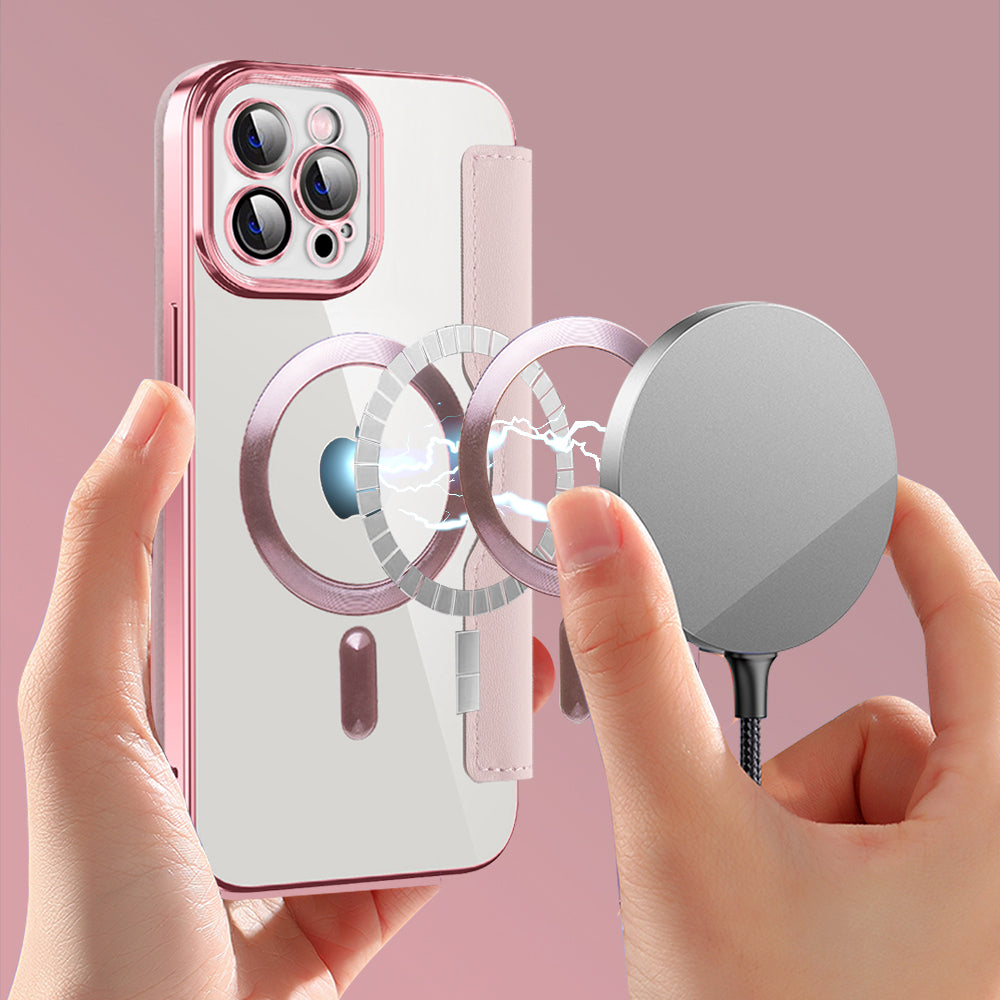 Funda MagSafe para Apple iPhone 12 Pro, Techsuit, SmartMag Book, Rosa
