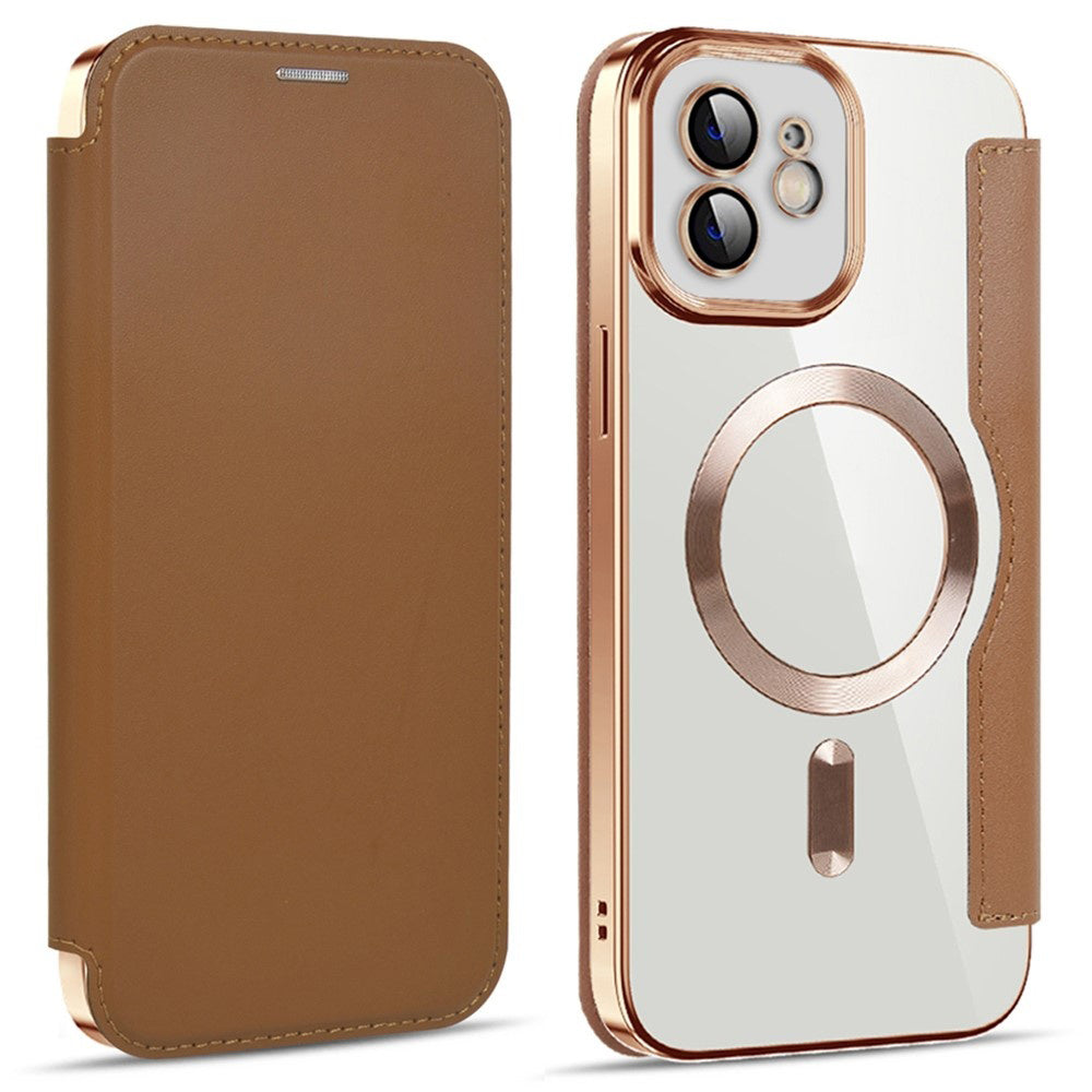 Funda MagSafe para Apple iPhone 12, Techsuit, SmartMag Book, Marrón