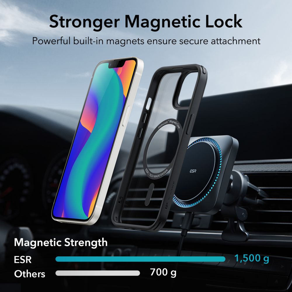 Funda MagSafe para Apple iPhone 14 / 13, ESR, Classic Hybrid, Negra Transparente