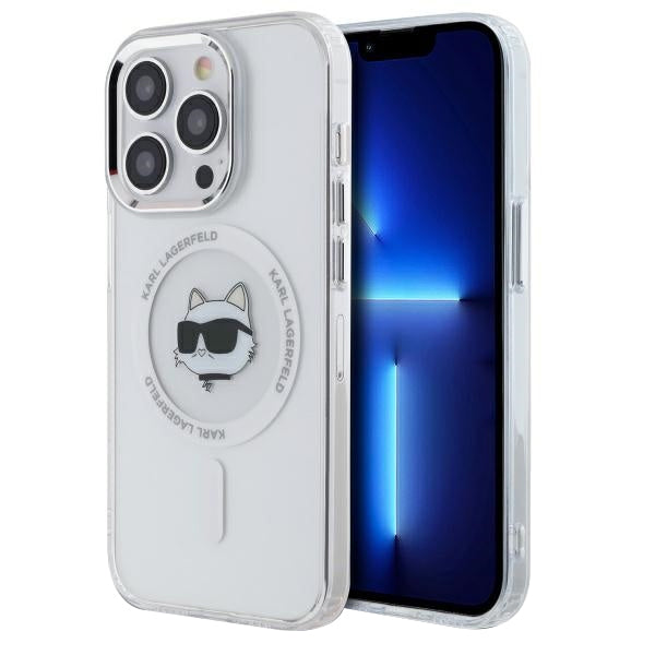 Funda MagSafe para Apple iPhone 13 Pro, Karl Lagerfeld, IML Metal Choupette's Head, Blanca.