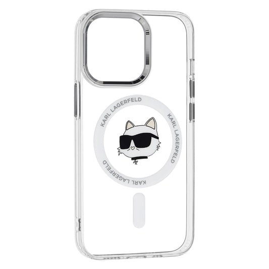 Funda MagSafe para Apple iPhone 13 Pro, Karl Lagerfeld, IML Metal Choupette's Head, Blanca.