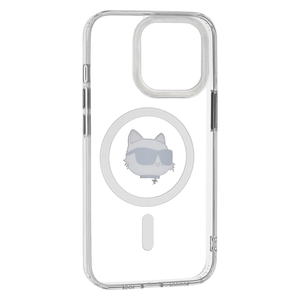 Funda MagSafe para Apple iPhone 13 Pro, Karl Lagerfeld, IML Metal Choupette's Head, Blanca.