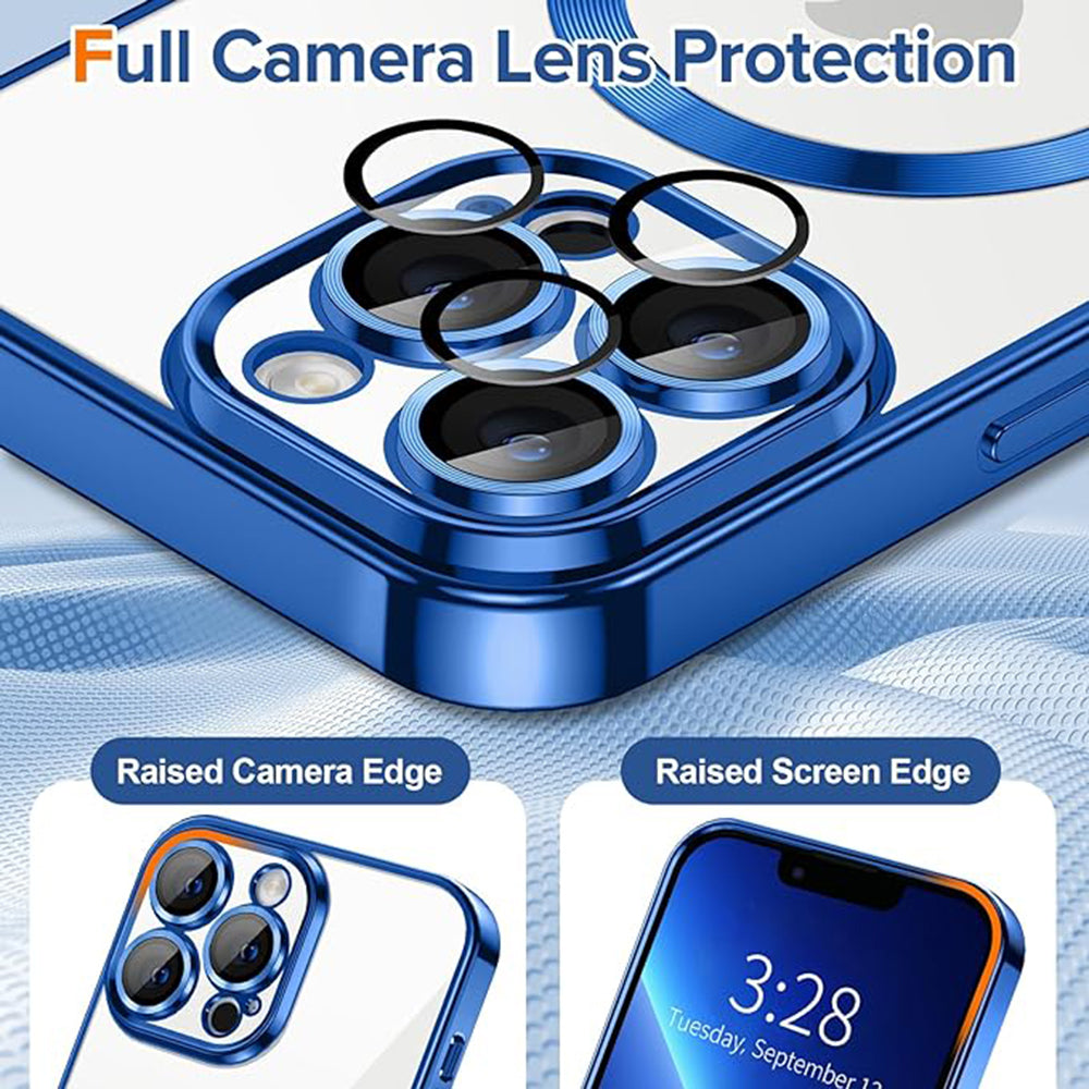 Funda MagSafe para Apple iPhone 13 Pro Max, Techsuit, Luxury Crystal, Azul Oscuro