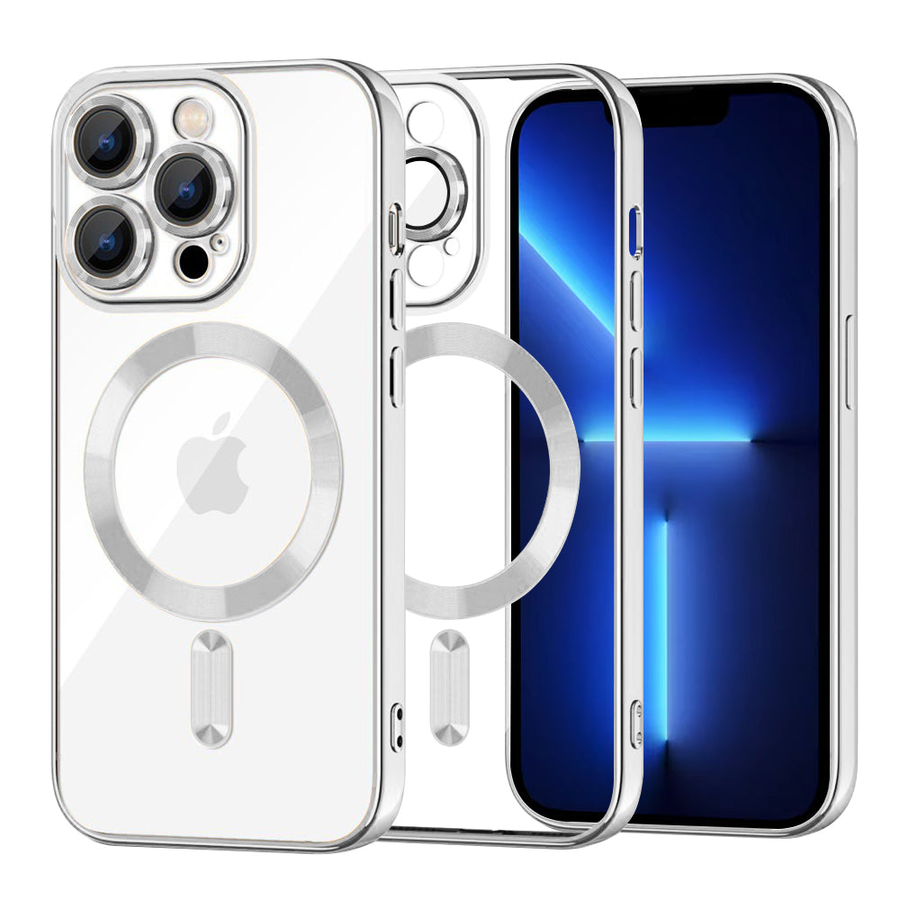 Funda MagSafe para Apple iPhone 13 Pro Max, Techsuit, Luxury Crystal, Plateada