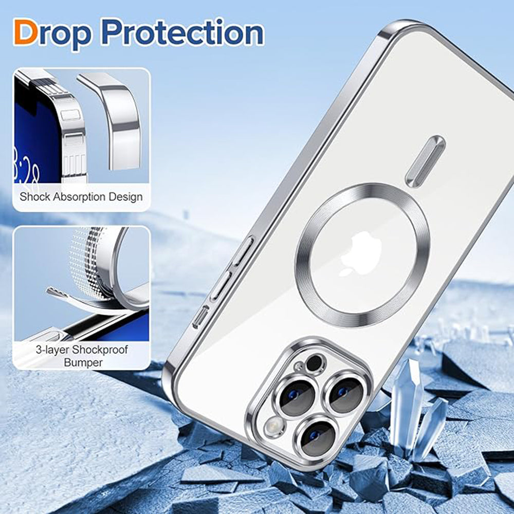 Funda MagSafe para Apple iPhone 13 Pro Max, Techsuit, Luxury Crystal, Plateada
