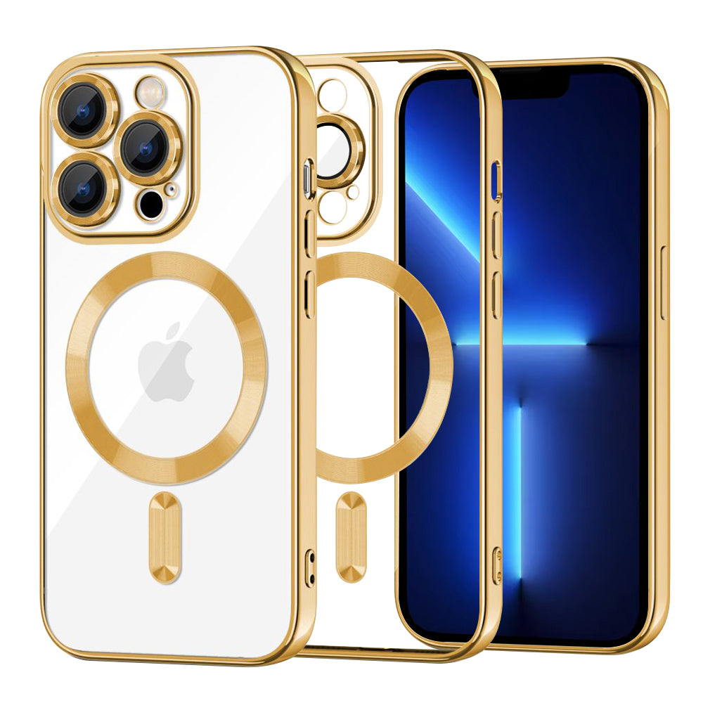 Funda MagSafe para Apple iPhone 13 Pro Max, Techsuit, Luxury Crystal, Dorada