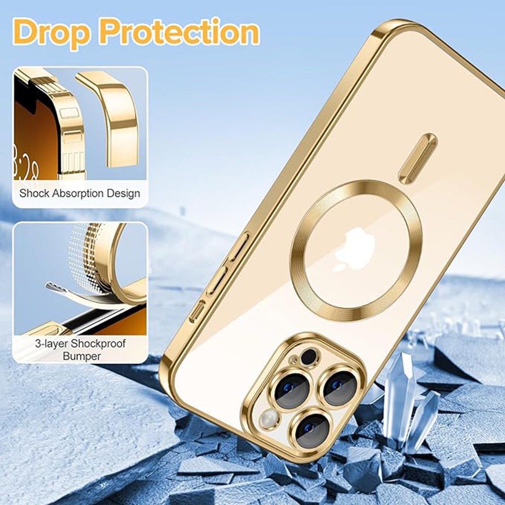 Funda MagSafe para Apple iPhone 13 Pro Max, Techsuit, Luxury Crystal, Dorada