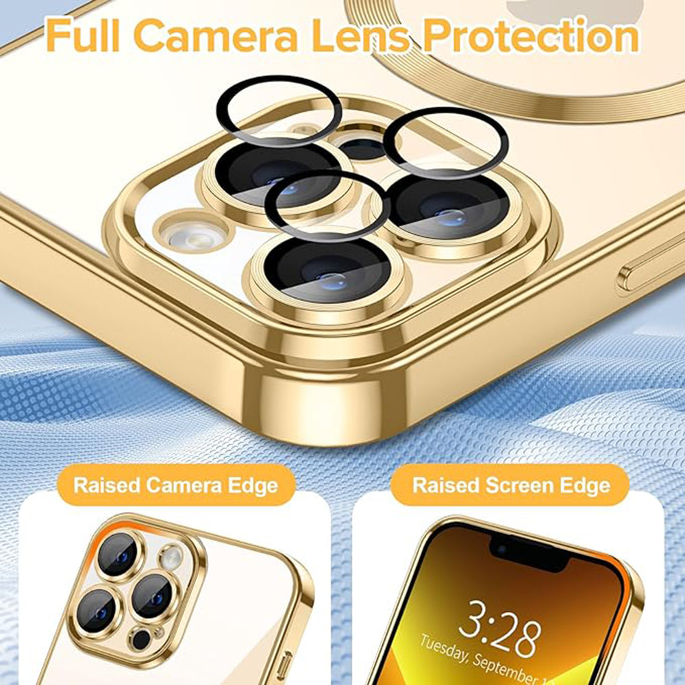 Funda MagSafe para Apple iPhone 13 Pro Max, Techsuit, Luxury Crystal, Dorada