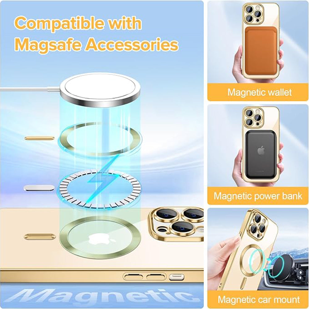 Funda MagSafe para Apple iPhone 13 Pro Max, Techsuit, Luxury Crystal, Dorada