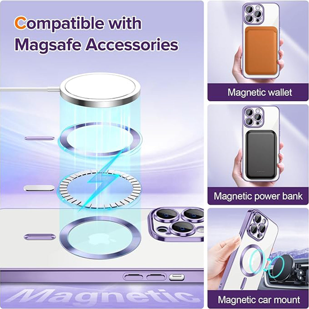 Funda MagSafe para Apple iPhone 13 Pro Max, Techsuit, Luxury Crystal, Morado Claro