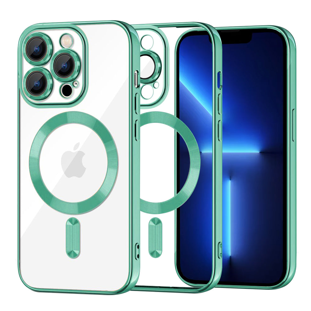 Funda MagSafe para Apple iPhone 13 Pro Max, Techsuit, Luxury Crystal, Verde Claro