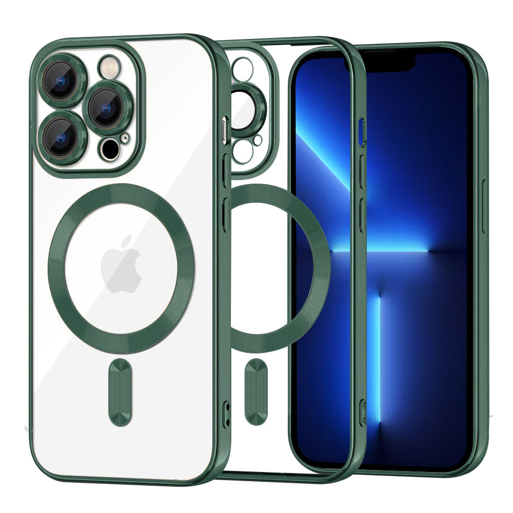 Funda MagSafe para Apple iPhone 13 Pro Max, Techsuit, Luxury Crystal, Verde Oscuro