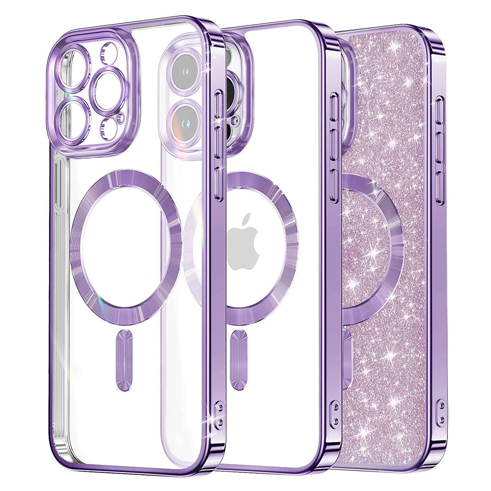 Funda MagSafe para Apple iPhone 13 Pro Max, Techsuit, Luxury Glitter, Morado Claro