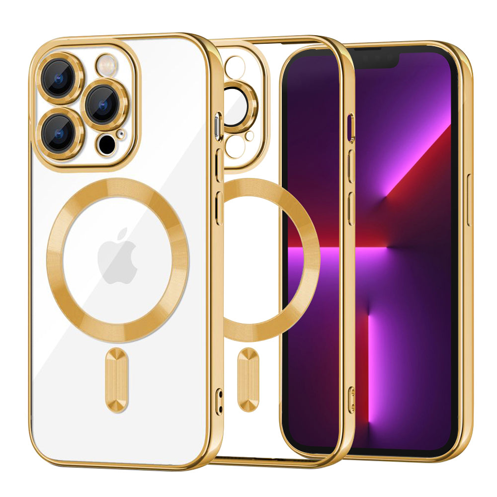Funda MagSafe para Apple iPhone 13 Pro, Techsuit, Luxury Crystal, Dorada