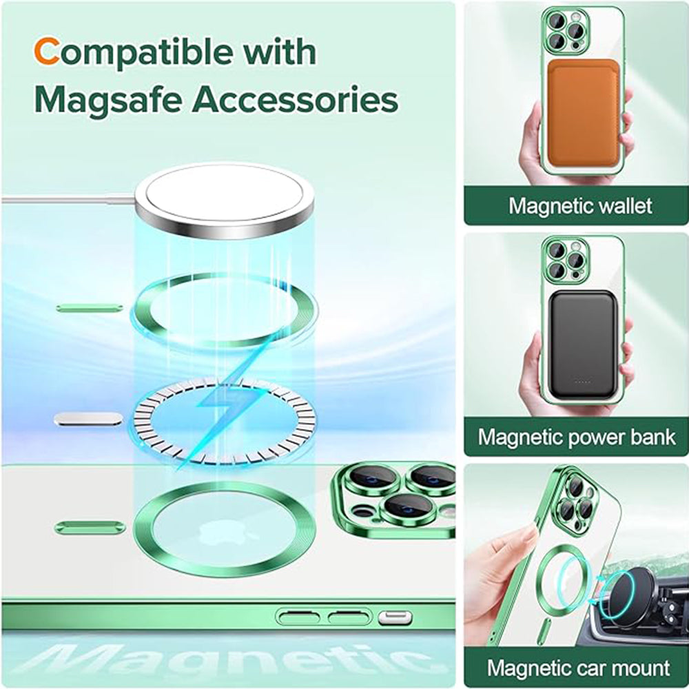 Funda MagSafe para Apple iPhone 13 Pro, Techsuit, Luxury Crystal, Verde Claro