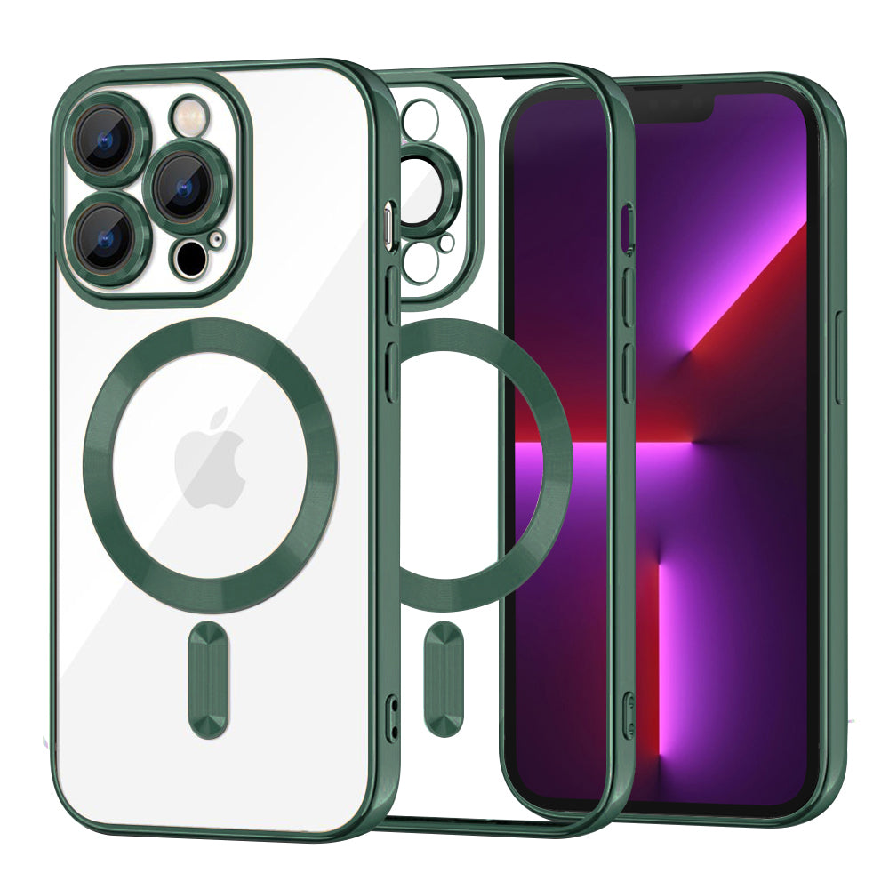 Funda MagSafe para Apple iPhone 13 Pro, Techsuit, Luxury Crystal, Verde Oscuro
