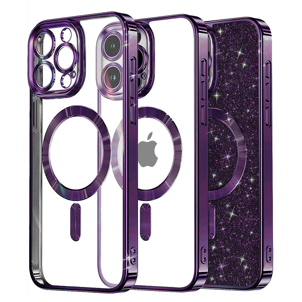 Funda MagSafe para Apple iPhone 13 Pro, Techsuit, Luxury Glitter, Morado Oscuro