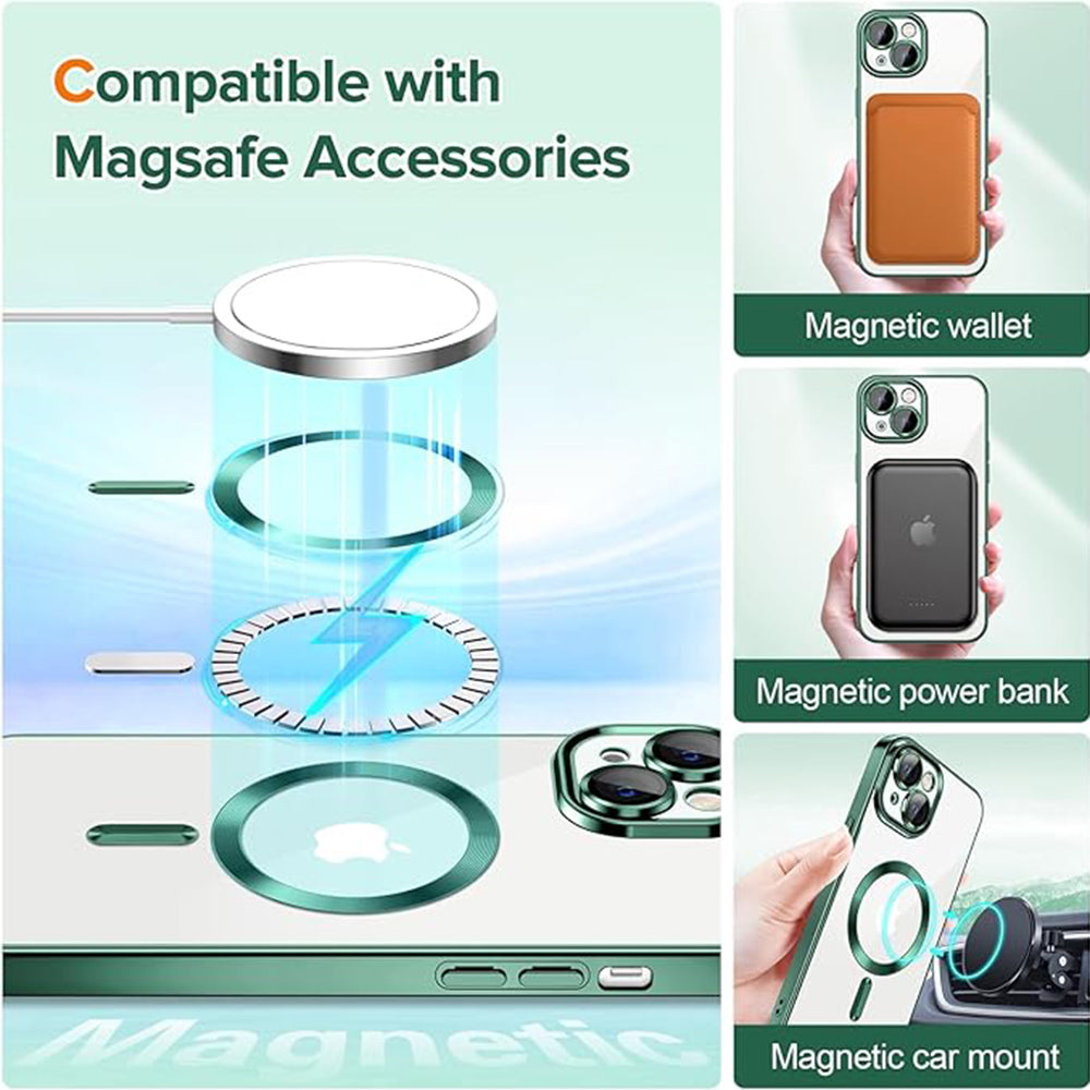 Funda MagSafe para Apple iPhone 13, Techsuit, Luxury Crystal, Verde Oscuro